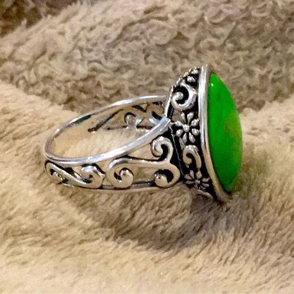 BARSE Green Turquoise Sterling Silver Filigree Openwork Ring - Picture 11 of 16